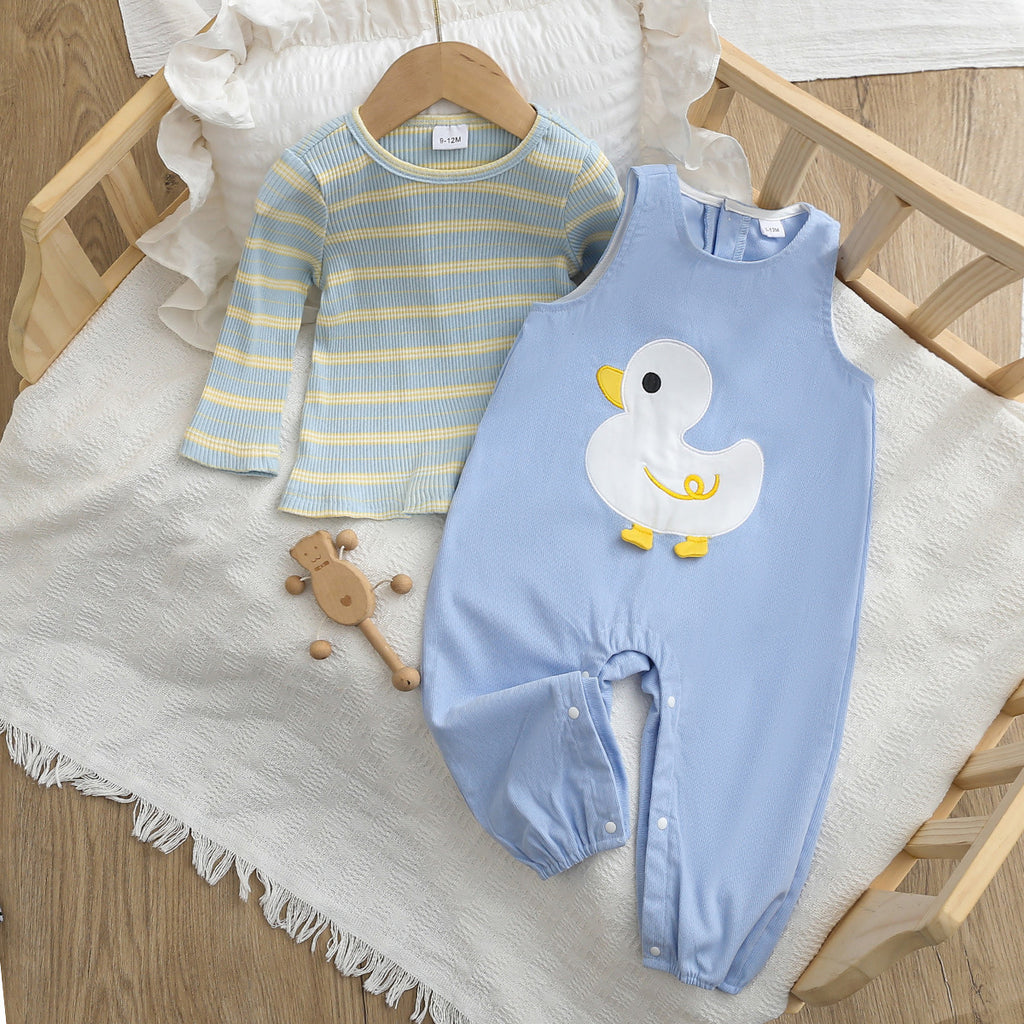 Minimalist Autumn 2-Piece Unisex Baby Pants Suit, Ages 0-12 Months | Color: Blue | Image 1