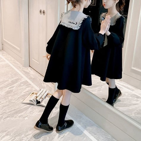 Sweet & Cute Spring Girls' A-Line Dress, Ages 3-13 | Color: Black | Image 3