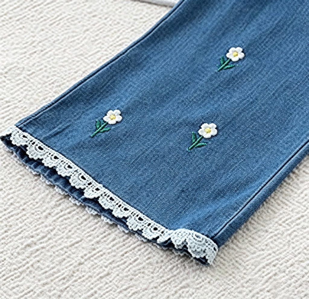 Minimalist Autumn Girls' Jeans, Ages 2-11 | Color: Deep Blue | Image 2