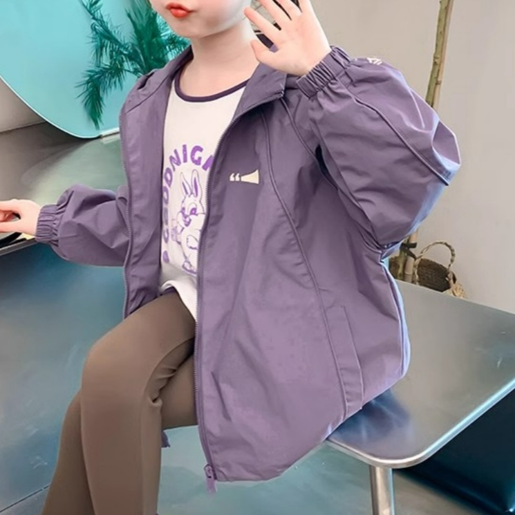 Modern Chic All-Season Casual Sporty Autumn Unisex Kids' Jacket, Ages 3-11 | Color: Purple | Image 3