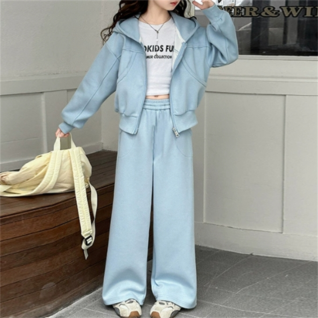 Casual Sporty Autumn 2-Piece Girls' Pants Suit, Ages 4-14 | Color: Blue | Image 1
