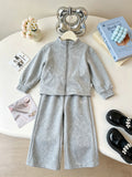 Trendy Autumn 2-Piece Girls' Pants Suit, Ages 2-7 | Color: Grey | Image 1