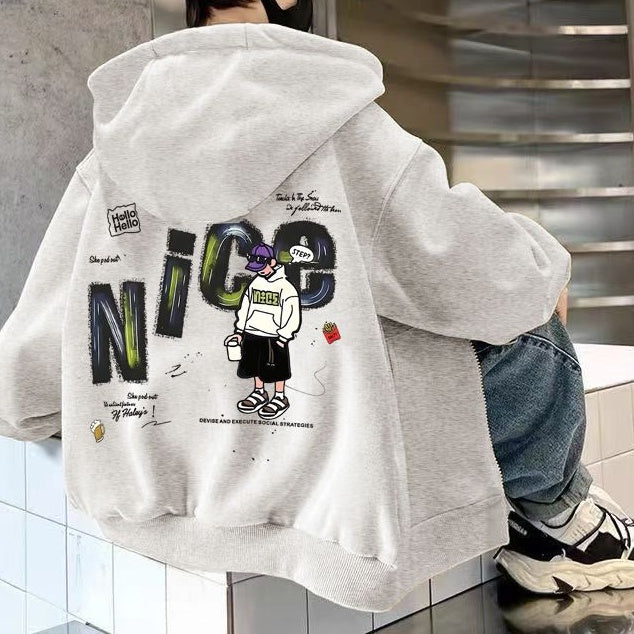 Minimalist Autumn Boys' Baseball Jacket, Ages 4-14 | Color: Grey | Image 1