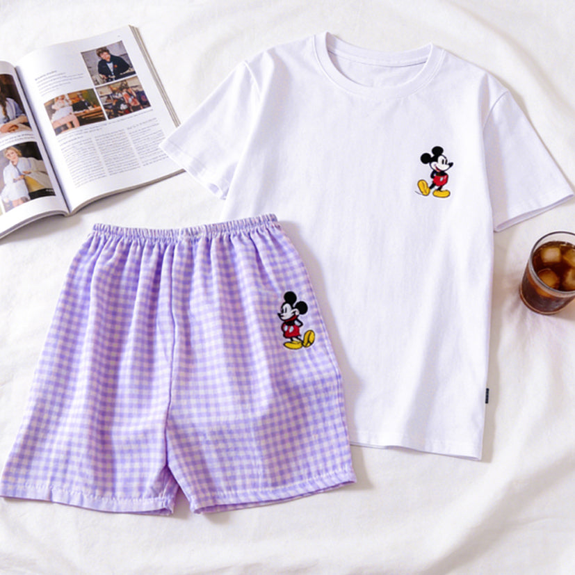 Modern Chic All-Season Sweet Feminine Summer 2 Pcs Women 's Short  Sleeve Sleep Set | Color: Style 1 | Image 2