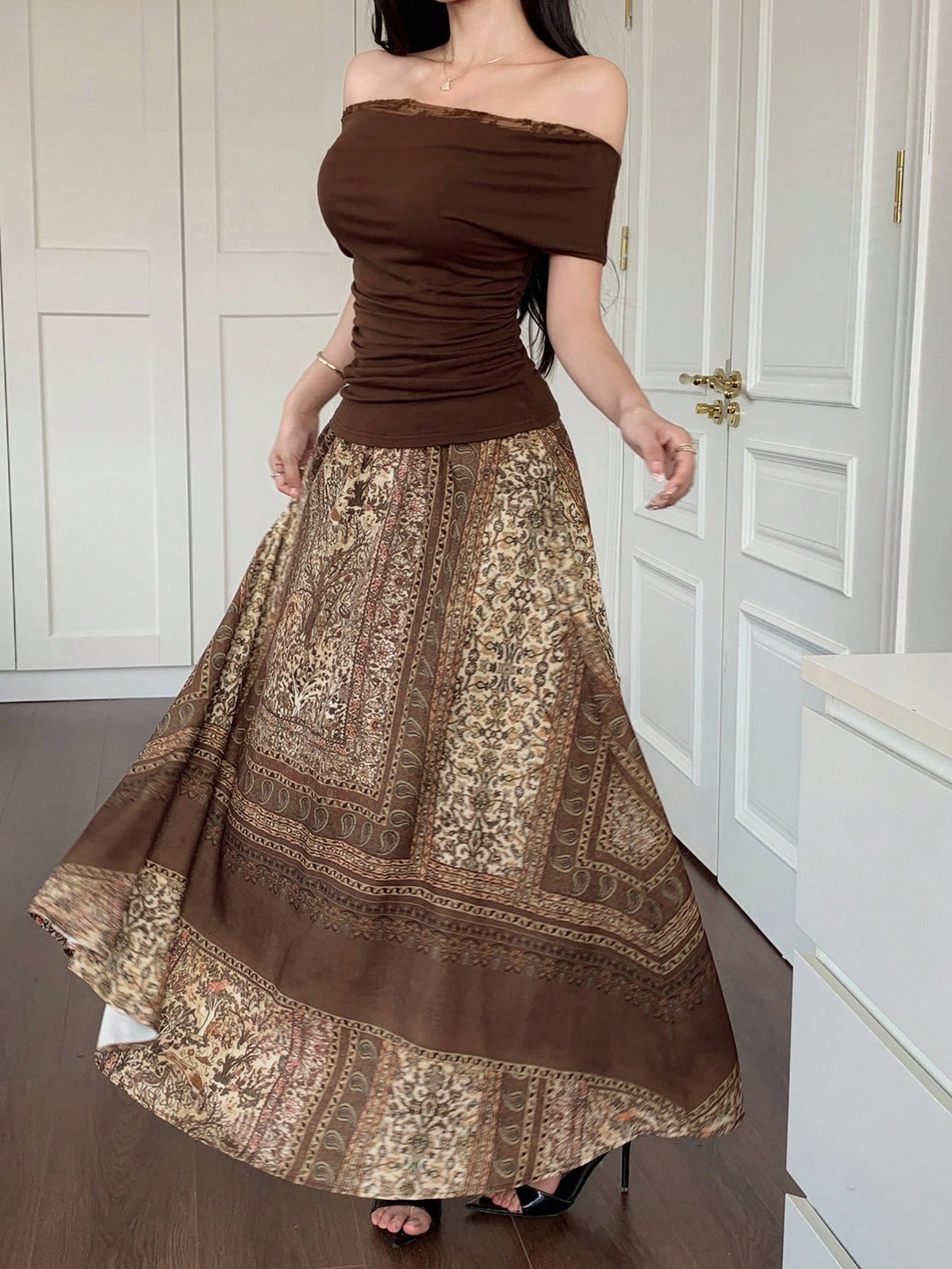 Elegant All-Season Skirt | Color: Coffee | Image 1