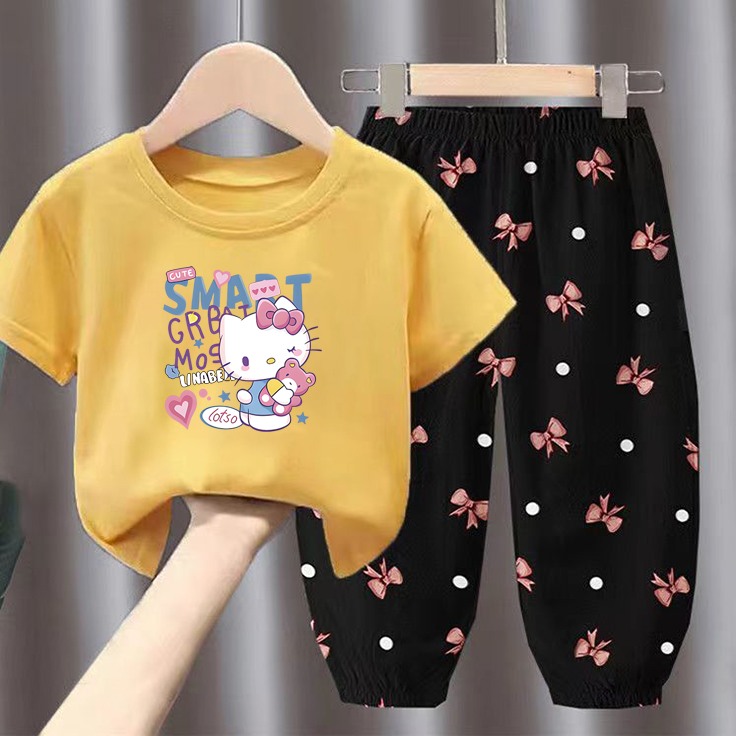 Modern Chic All-Season Minimalist Summer 2-Piece Girls' Pants Suit, Ages 2-9 | Color: Yellow | Image 1