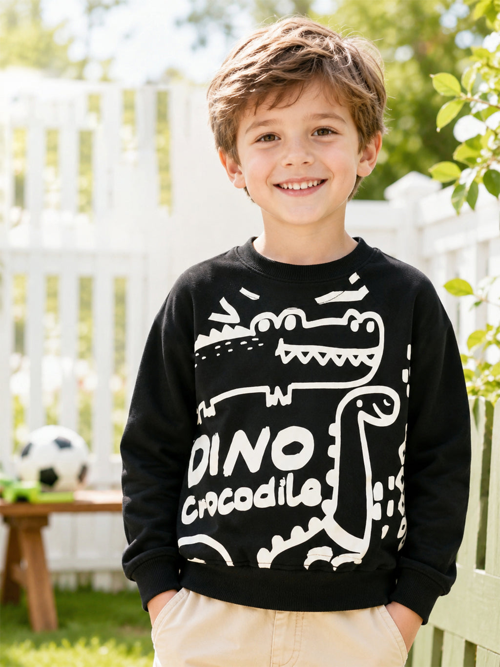 Trendy Autumn Unisex Kids' Sweatshirt, Ages 2-9 | Color: Black | Image 1