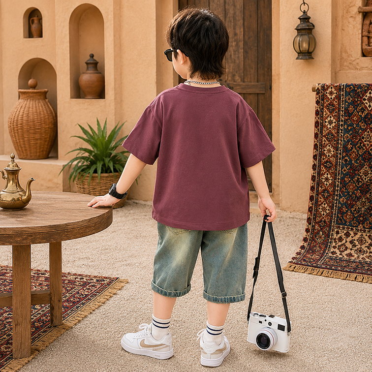 Casual Sporty Summer 2-Piece Boys' Pants Suit, Ages 3-13 | Color: Purple | Image 3