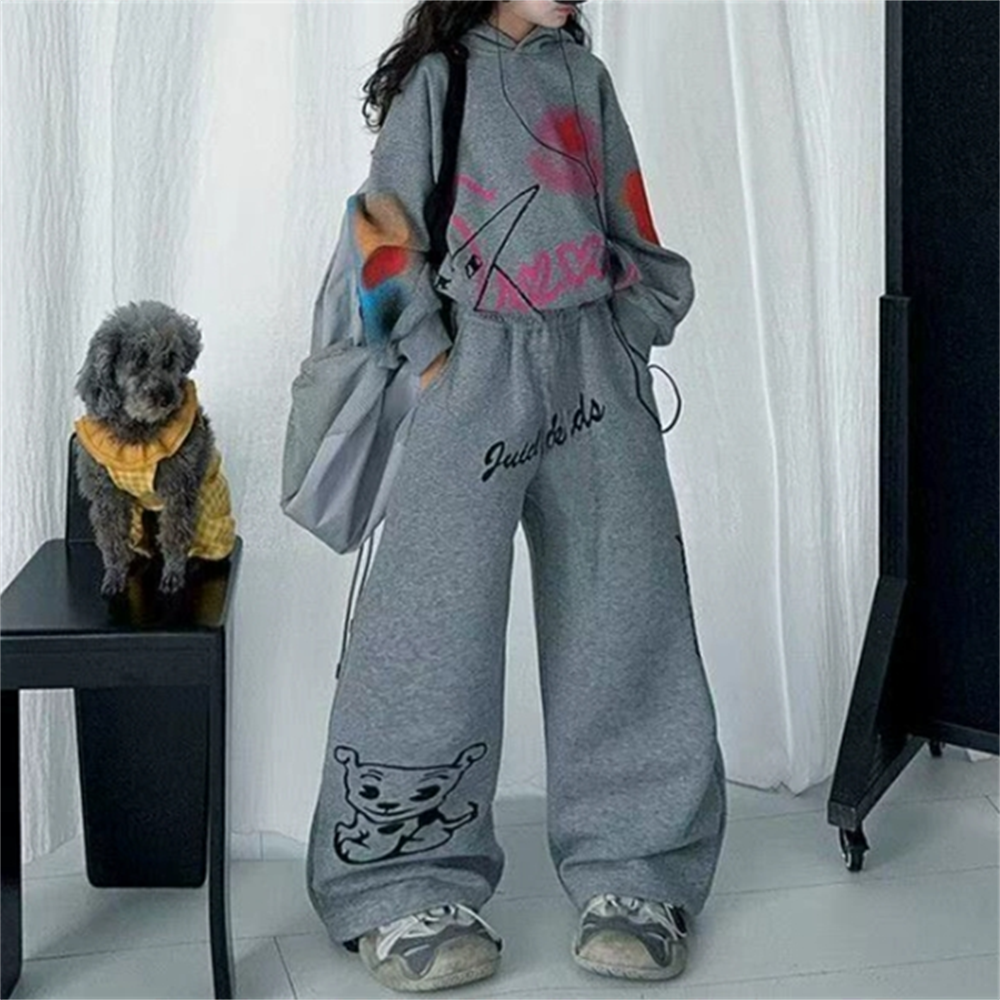 Casual Sporty Autumn 2-Piece Girls' Pants Suit, Ages 4-14 | Color: Grey | Image 1