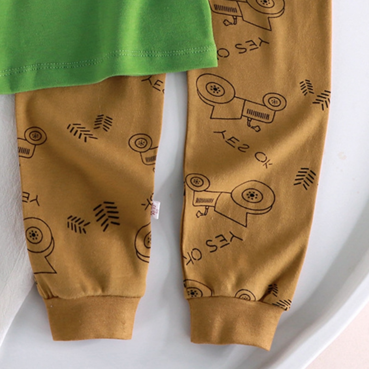 Minimalist Autumn 2-Piece Boys' Pajama Set, Ages 2-9 | Color: Green&Coffee | Image 2