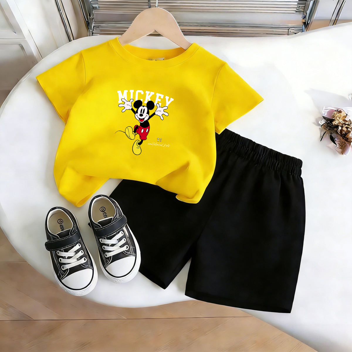 Modern Chic All-Season Casual Sporty Summer 2-Piece Unisex Kids' Pants Suit | Color: Yellow | Image 1
