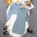 Modern Chic All-Season Minimalist Autumn 2-Piece Girls' Dress Suit, Ages 10-14 | Color: Lake Blue | Image 1