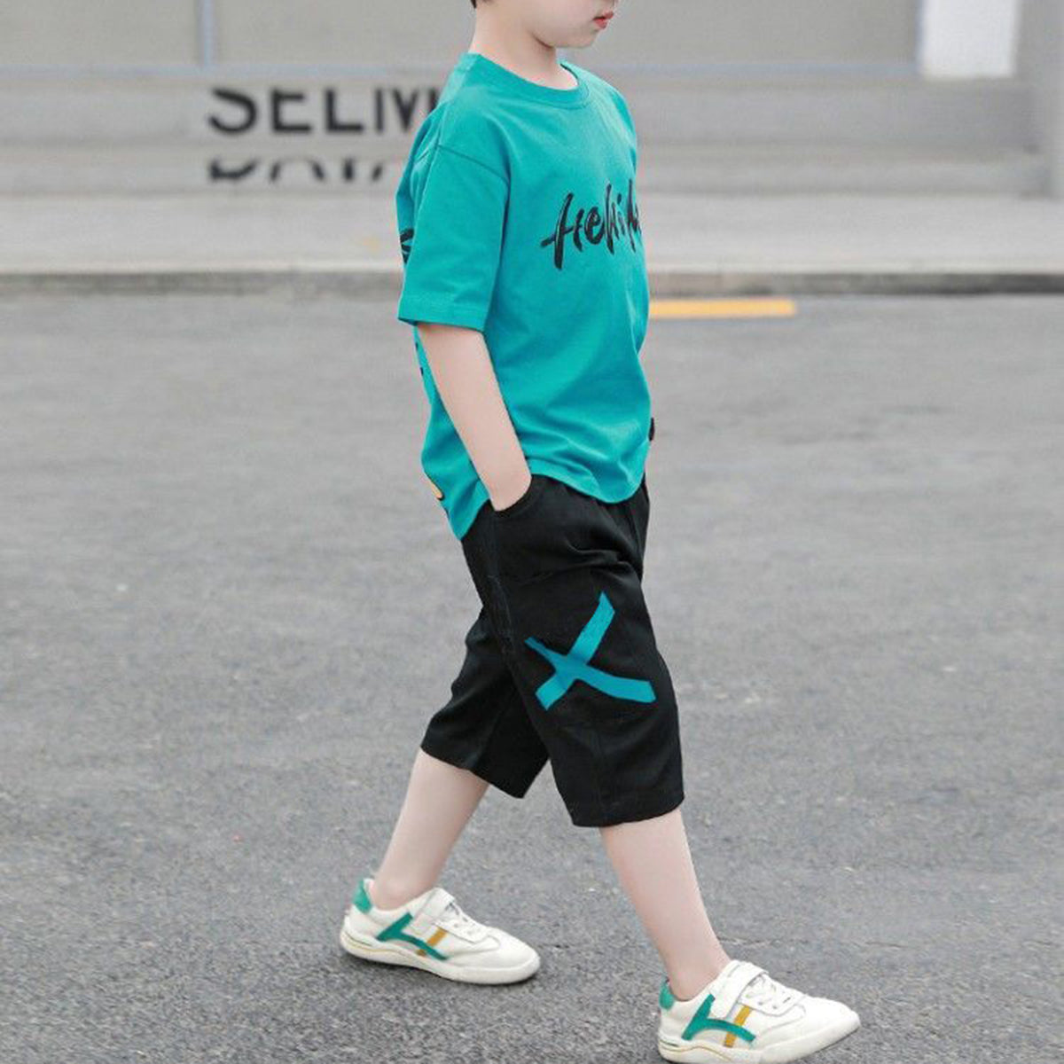 Minimalist Summer 2-Piece Boys' Pants Suit, Ages 4-13 | Color: Green | Image 3
