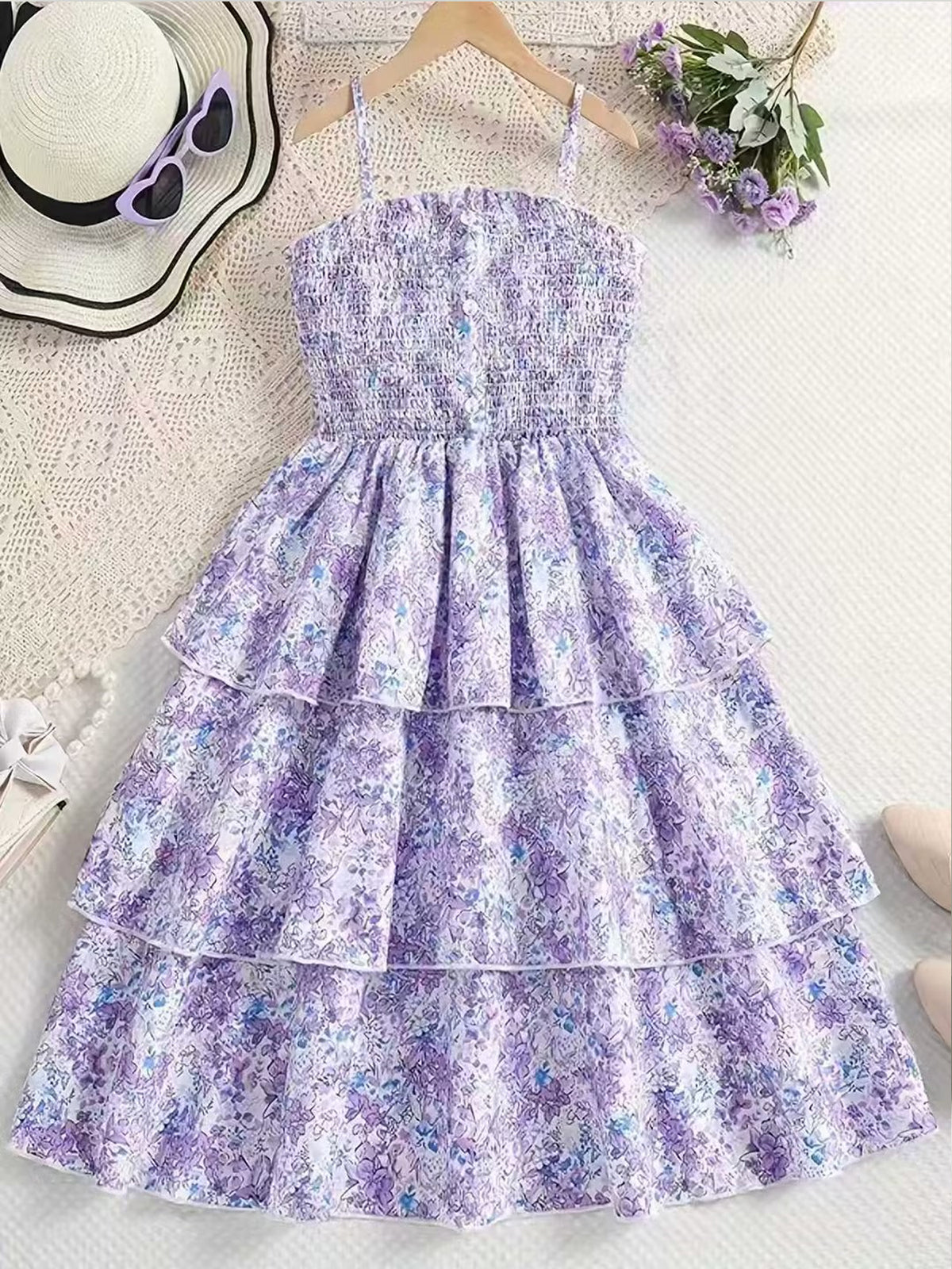 Sweet & Cute Summer Girls' A-Line Dress, Ages 8-12 | Color: Light Purple | Image 1