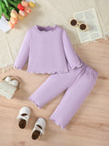 Minimalist Autumn 2-Piece Baby Girls' Pants Suit, Ages 1-24 Months | Color: Purple | Image 1