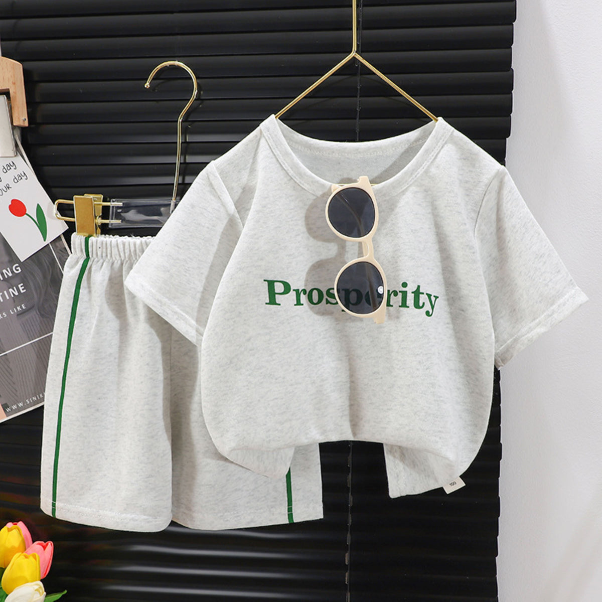 Modern Chic All-Season Minimalist Summer 2-Piece Boys' Pants Suit, Ages 2-7 | Color: Grey | Image 1