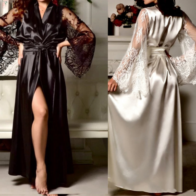 Minimalist All-Season Women 's Long Sleeve Night Robe | Color: Black | Image 3