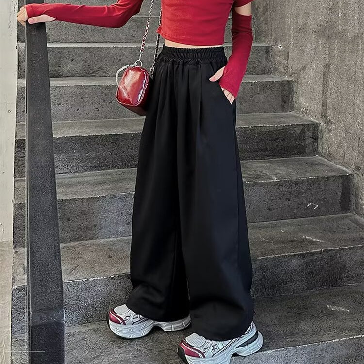 Casual Sporty Spring Girls' Loose Pants, Ages 4-13 | Color: Black | Image 1