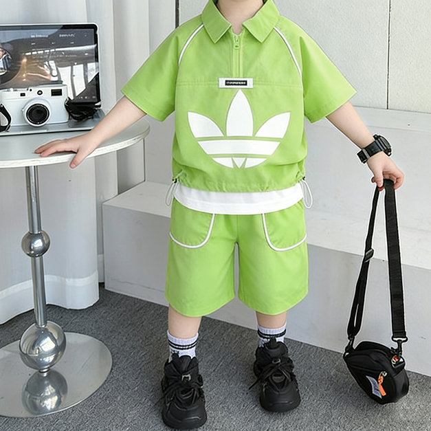 Modern Chic All-Season Casual Sporty Summer 2-Piece Boys' Pants Suit, Ages 2-11 | Color: Green | Image 1