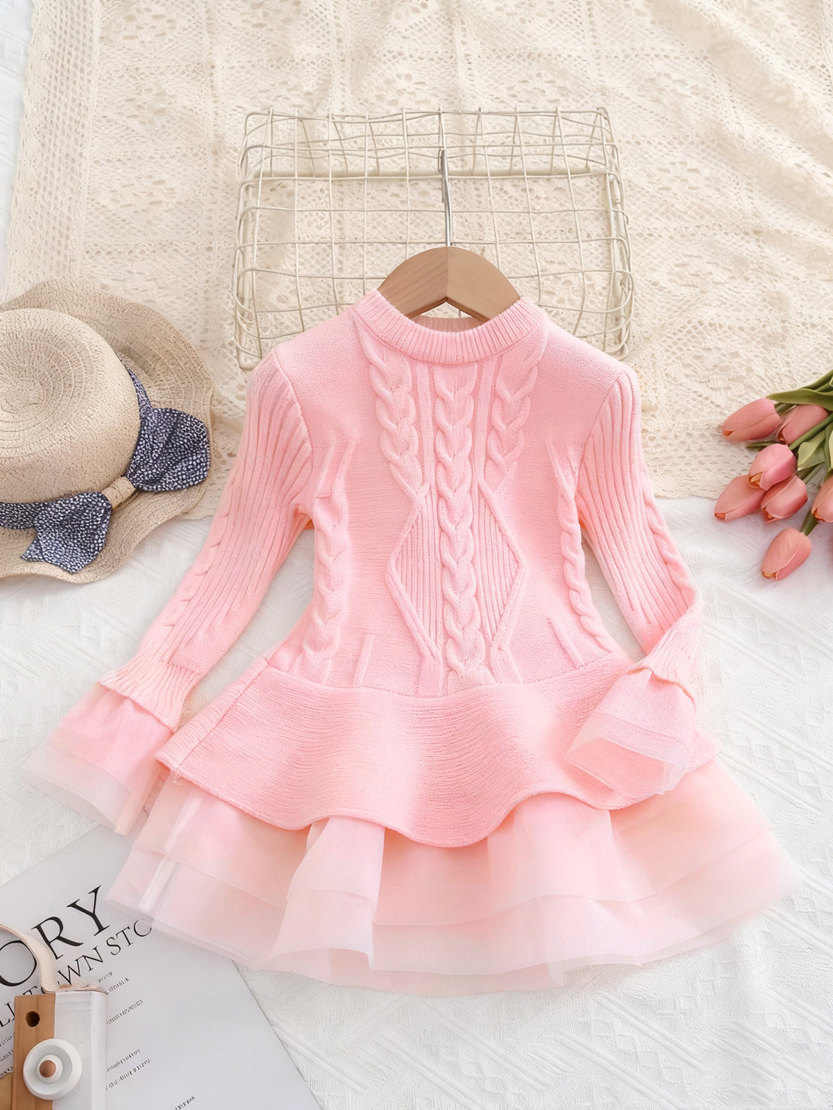 Elegant Winter Girls' Sweater, Ages 2-9 | Color: Pink | Image 1