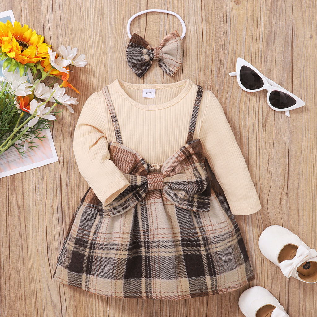 Elegant Autumn 2-Piece Baby Girls' Dress, Ages 0-12 Months | Color: Light Khaki | Image 1
