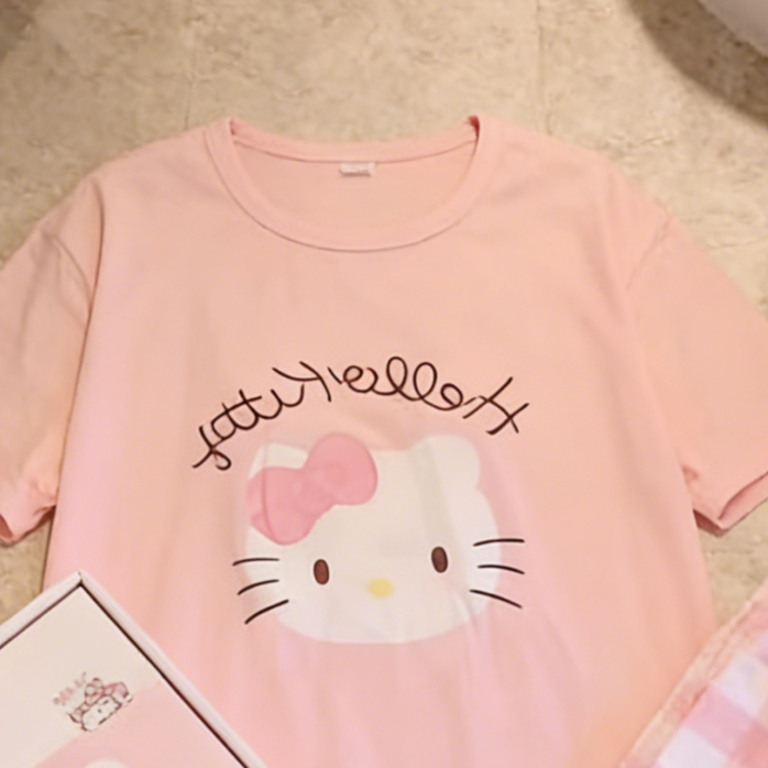 Modern Chic All-Season Sweet Feminine Summer 2 Pcs Women 's Short  Sleeve Sleep Set | Color: Style 4 | Image 3