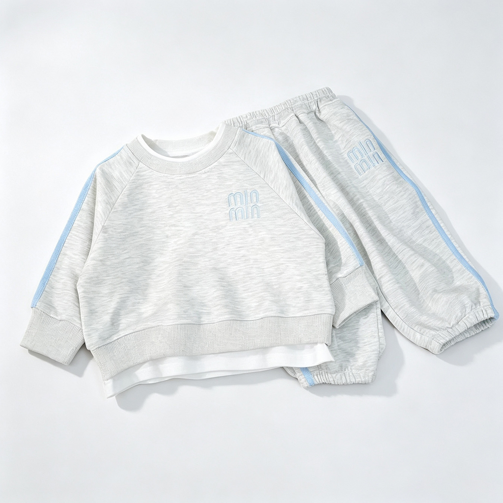 Casual Sporty Autumn 2-Piece Unisex Kids' Pants Suit, Ages 2-9 | Color: Blue | Image 3