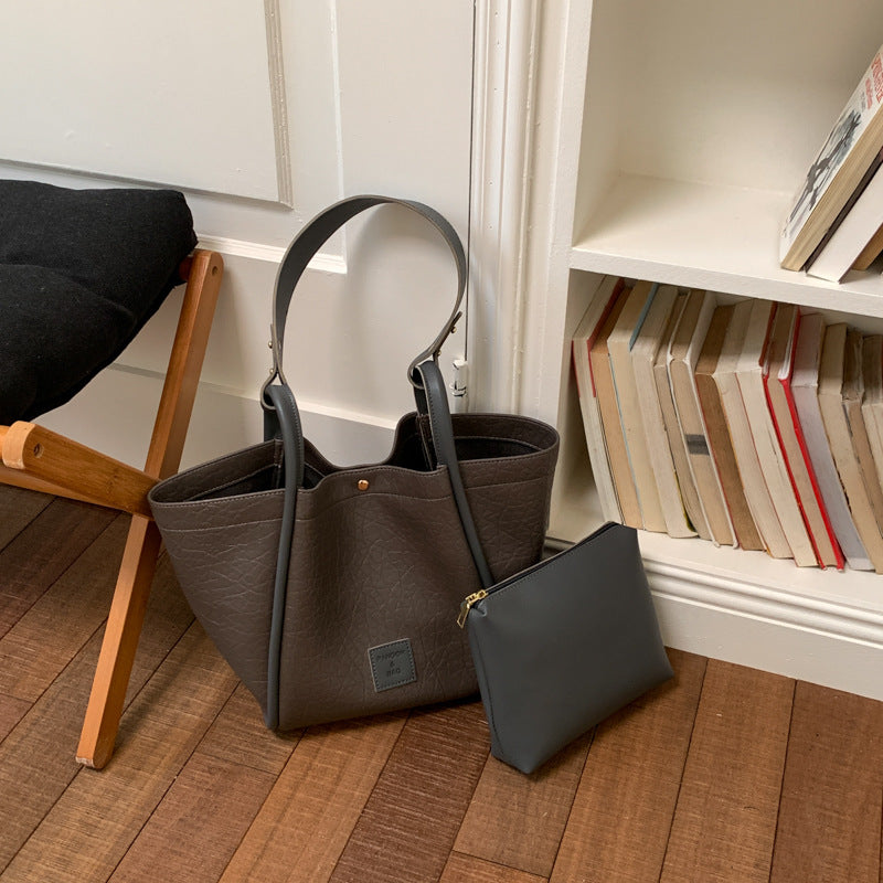 Quiet Luxury Autumn PU/Artificial Leather/Microfiber Leather Women's Shoulder Bags Tote Bags | Color: Grey | Image 1