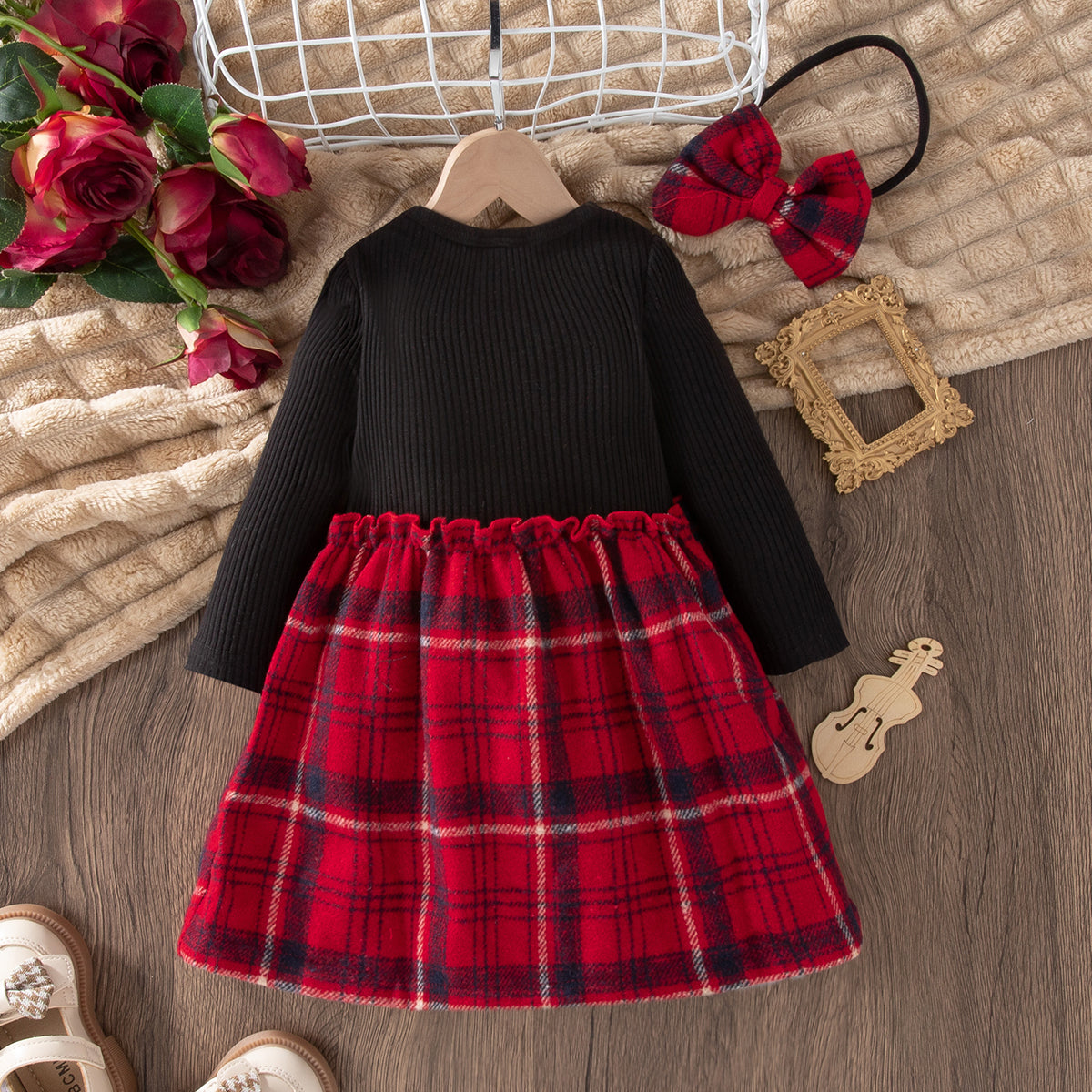 Elegant Autumn 2-Piece Baby Girls' Dress, Ages 0-12 Months | Color: Red | Image 3