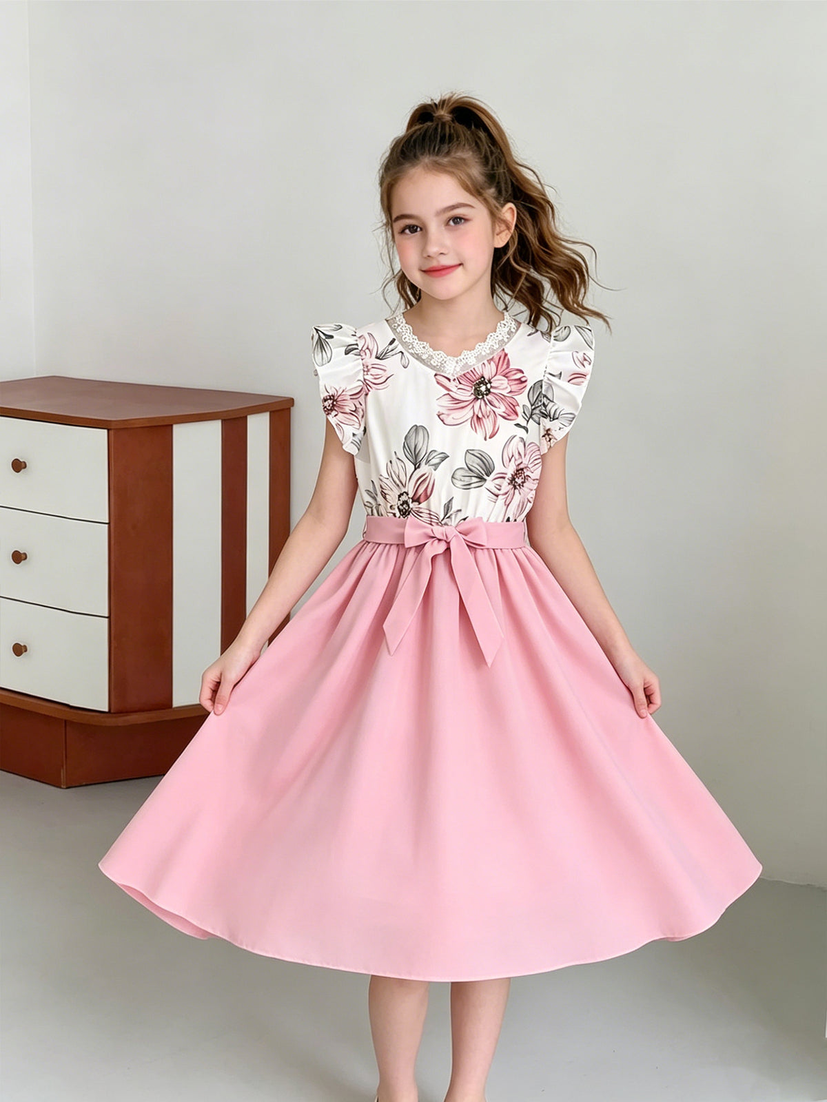 Sweet & Cute Summer Girls' A-Line Dress, Ages 8-12 | Color: Pink | Image 3