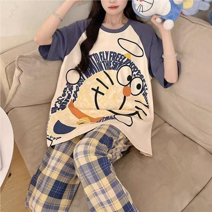Modern Chic All-Season Sweet Feminine Summer 2 Pcs Women 's Short  Sleeve Sleep Set | Color: Style 3 | Image 1