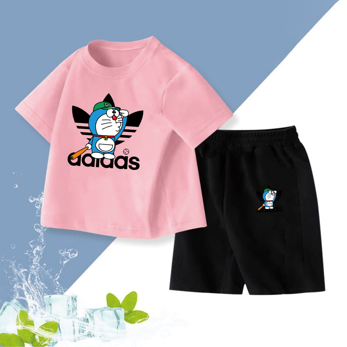 Modern Chic All-Season Minimalist Summer 2-Piece Unisex Kids' Pants Suit, Ages 2-7 | Color: Pink | Image 1