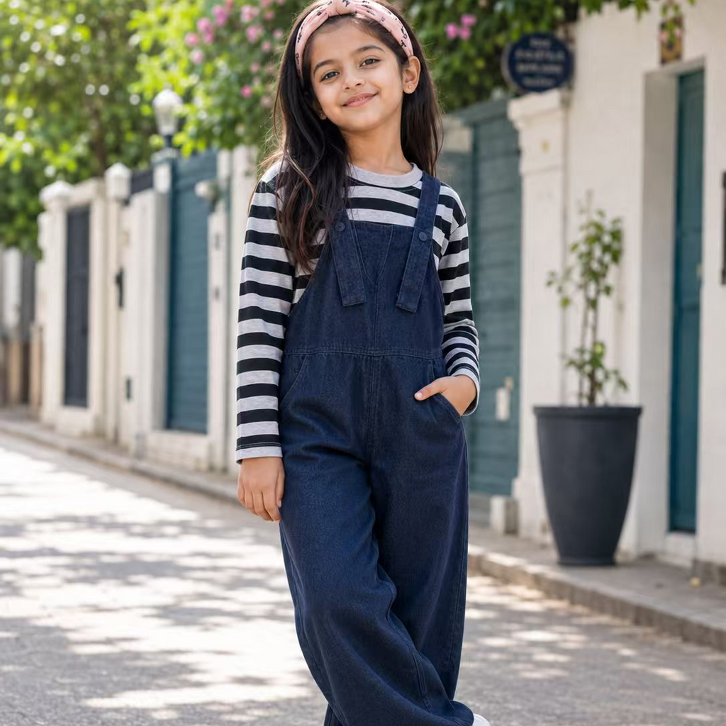 Trendy Autumn 2-Piece Girls' Pants Suit, Ages 2-14 | Color: Navy | Image 1
