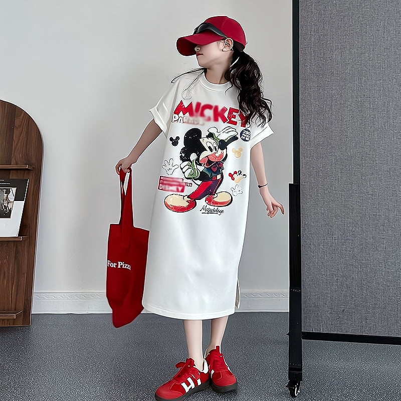 Modern Chic All-Season Casual Sporty Summer Girls' Tee Dress, Ages 4-14 | Color: White | Image 1