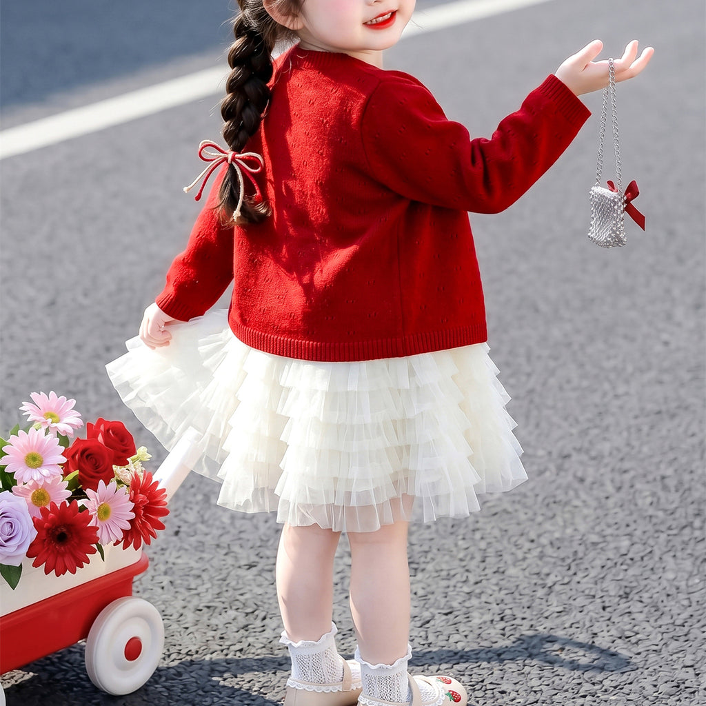 Sweet & Cute Autumn 2-Piece Girls' Dress Suit, Ages 2-9 | Color: Red | Image 2