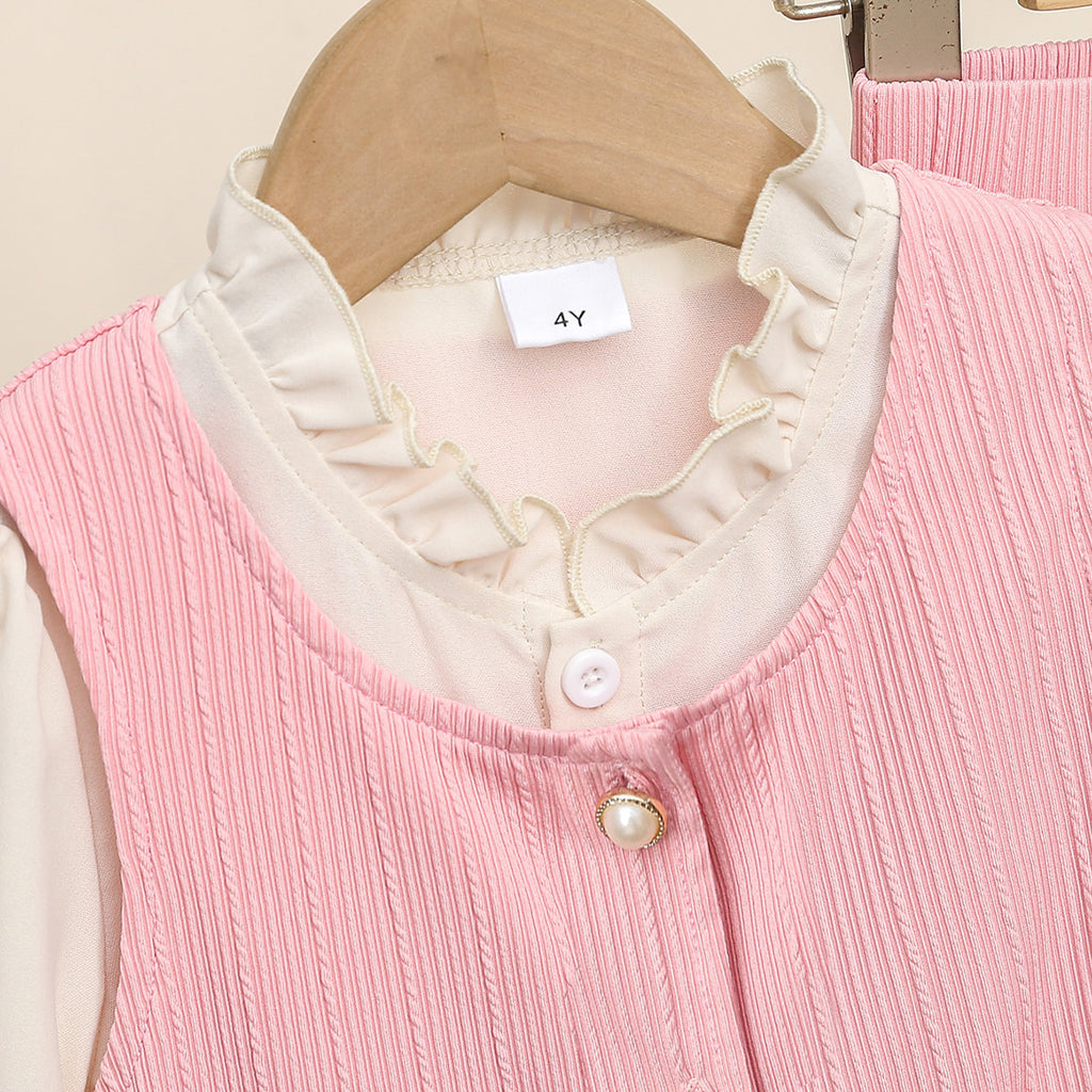 Sweet & Cute Autumn 3-Piece Girls' Pants Suit, Ages 2-9 | Color: Pink | Image 2