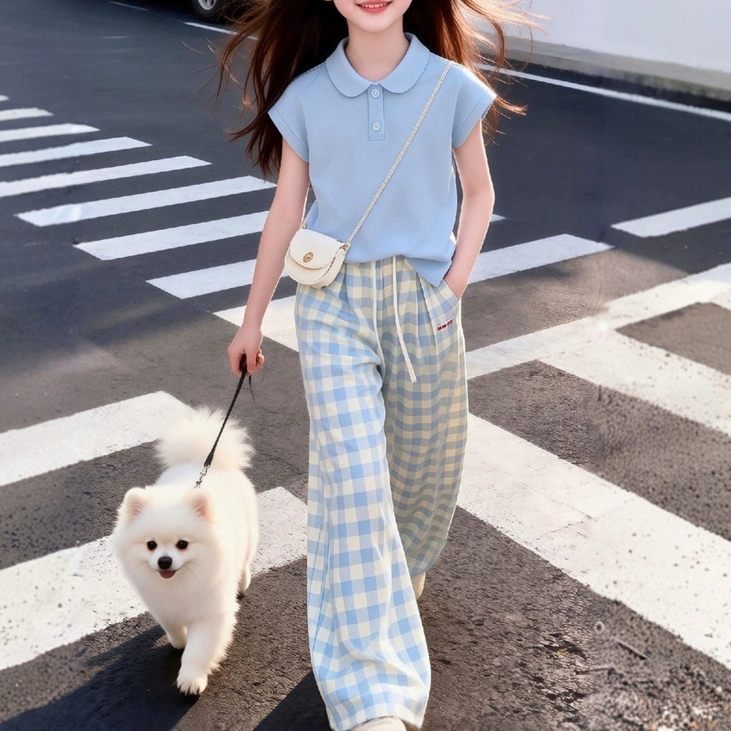 Casual Sporty Summer 2-Piece Girls' Pants Suit, Ages 3-14 | Color: As the Picture | Image 1
