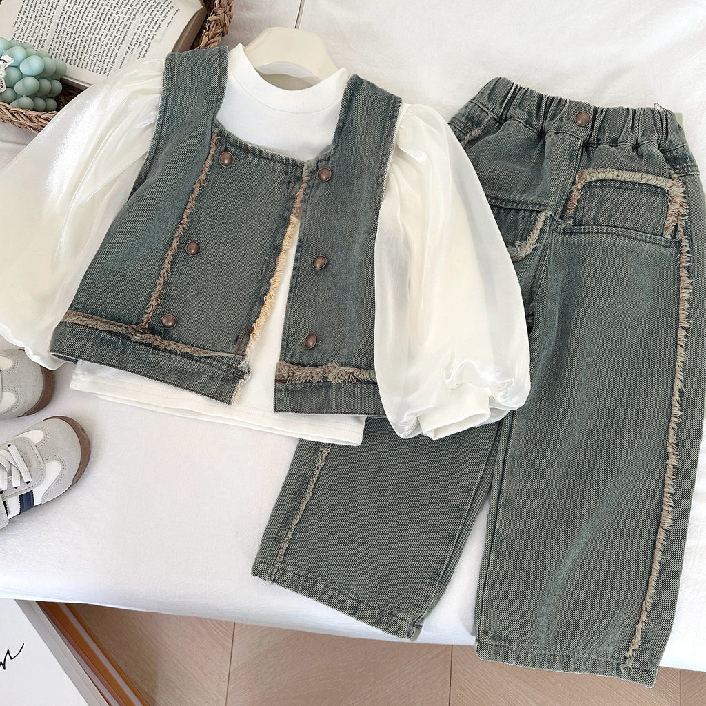 Trendy Autumn 3-Piece Girls' Pants Suit, Ages 2-9 | Color: Grey | Image 1