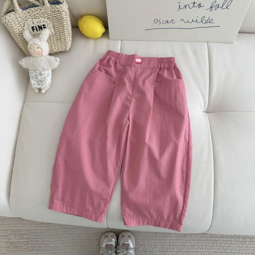 Minimalist Summer Girls' Loose Pants, Ages 2-9 | Color: Rose | Image 1
