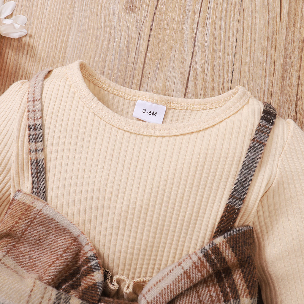 Elegant Autumn 2-Piece Baby Girls' Dress, Ages 0-12 Months | Color: Light Khaki | Image 2