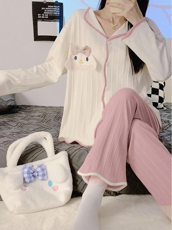 Modern Chic Sweet Feminine All-Season 2 Pcs Women 's Long Sleeve Sleep Set | Color: Style 1 | Image 2