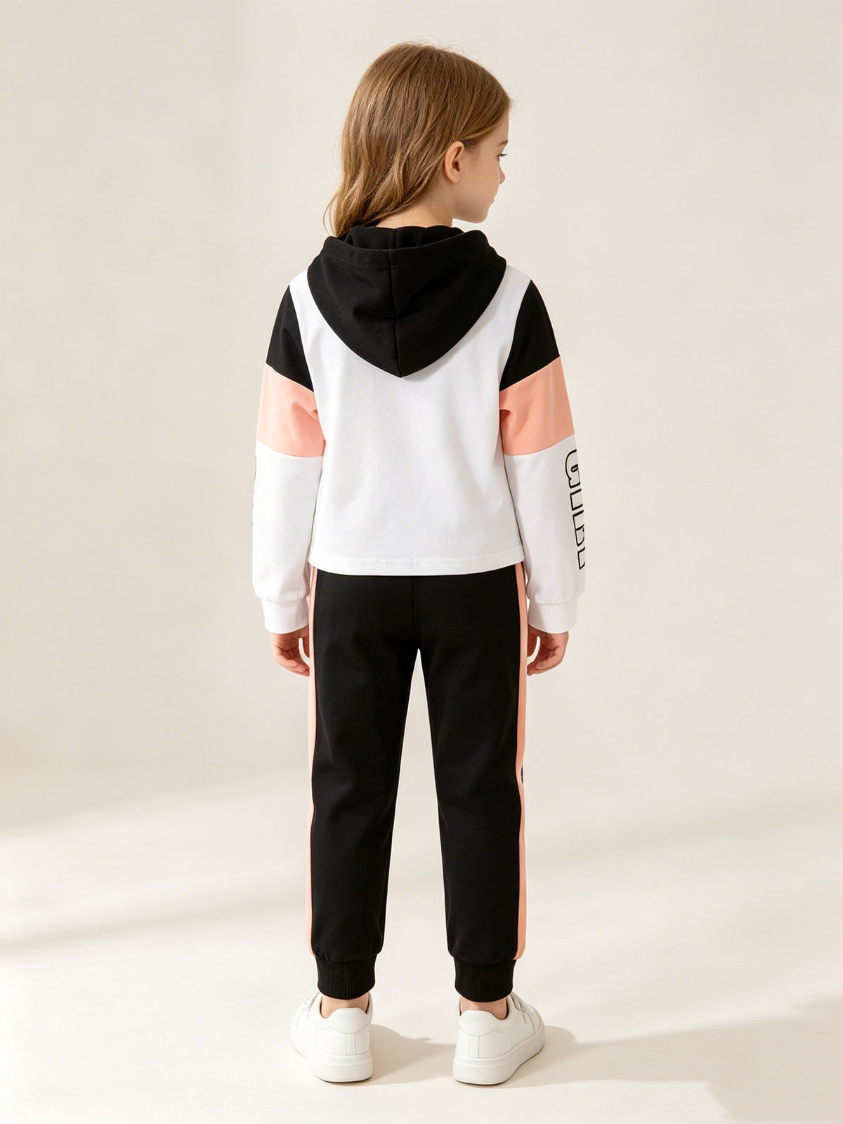Casual Sporty Autumn 2-Piece Girls' Pants Suit, Ages 2-14 | Color: White | Image 3
