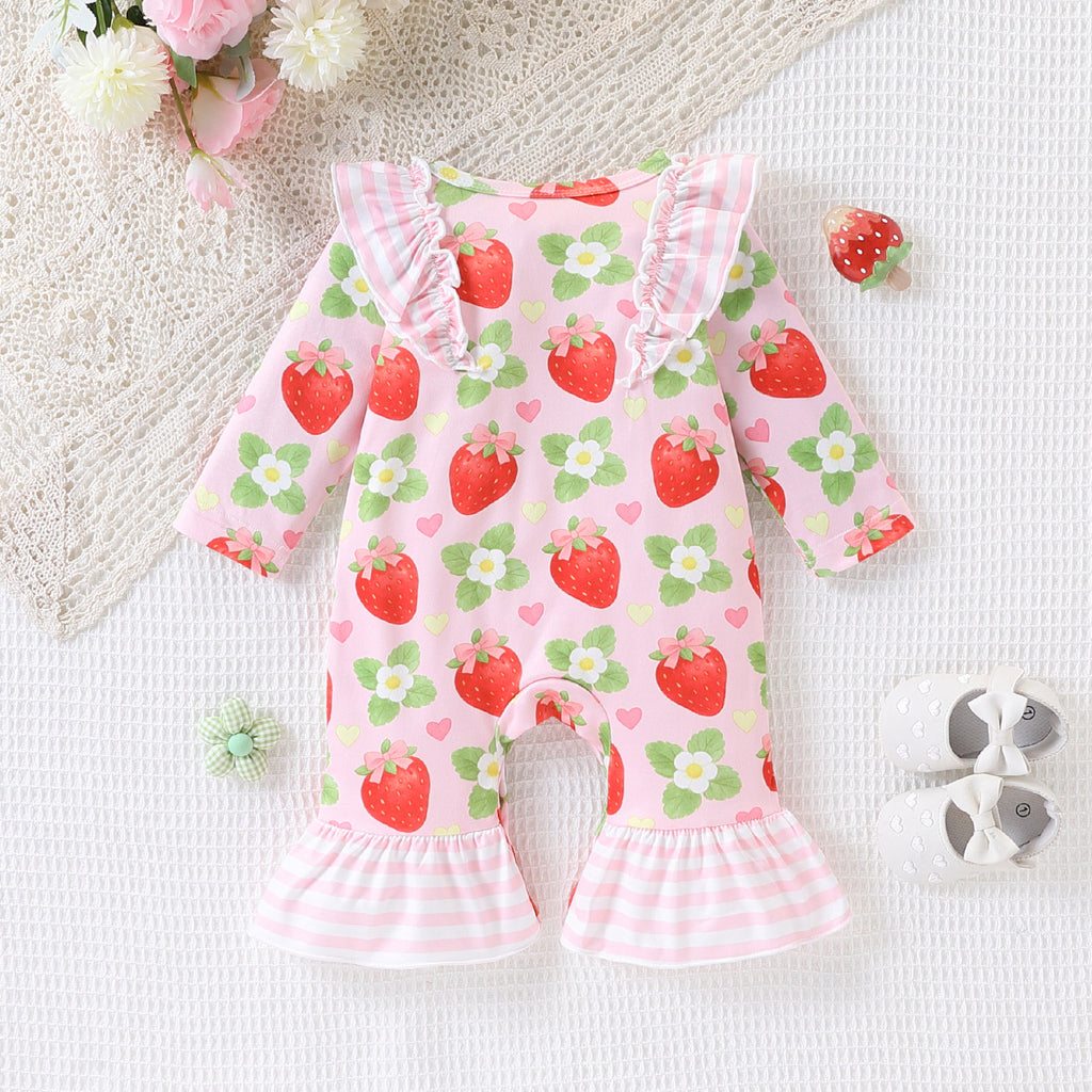 Sweet & Cute Autumn Baby Girls' Jumpsuit, Ages 0-6 Months | Color: Deep Pink | Image 3