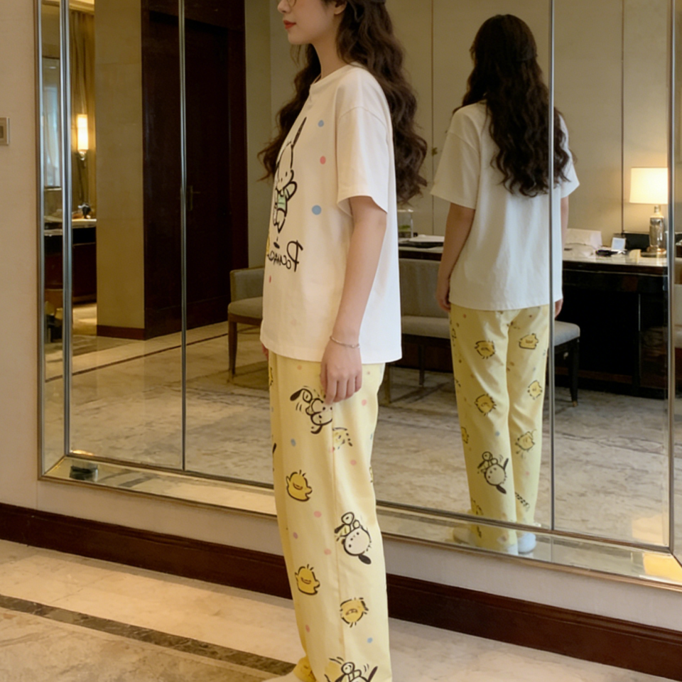 Sweet Feminine Summer 2 Pcs Women 's Short  Sleeve Sleep Set | Color: Style 3 | Image 3