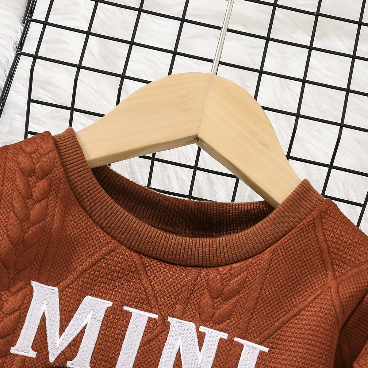 Minimalist Winter 2-Piece Unisex Kids' Pants Suit, Ages 3-9 | Color: Brown | Image 2