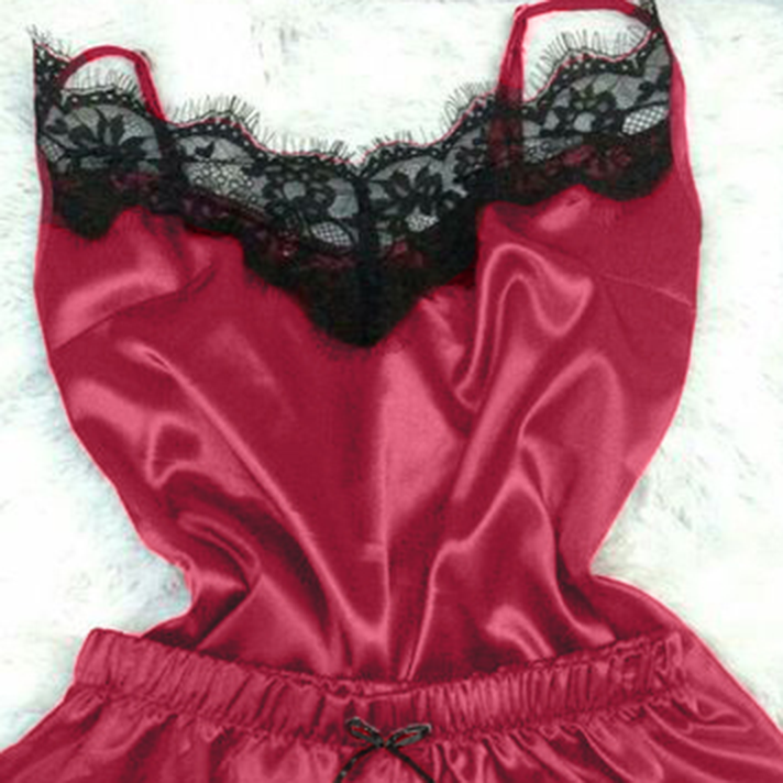 Minimalist Summer 2 Pcs Women 's Sleeveless Night Set | Color: Deep Red | Image 2