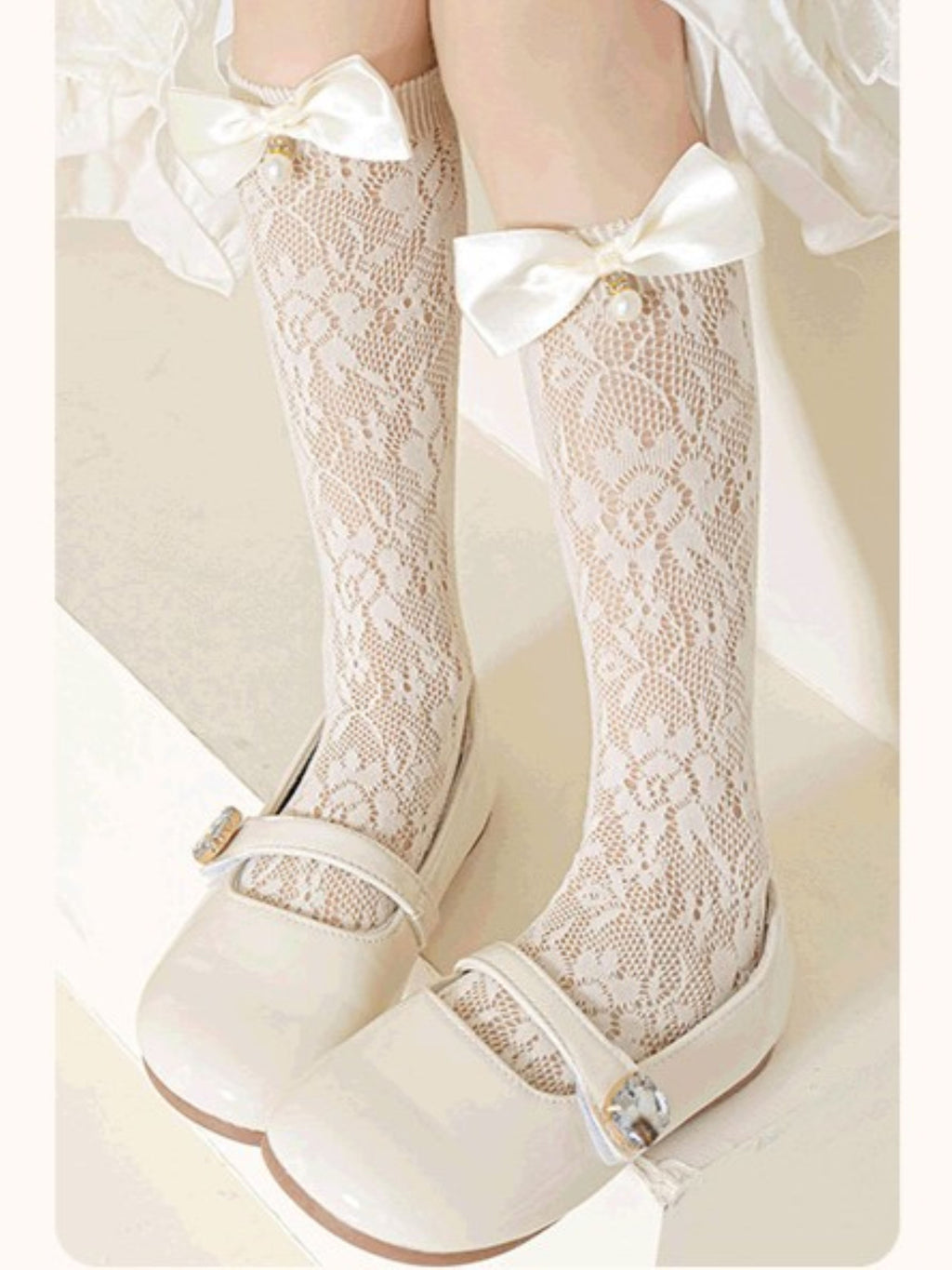 Sweet & Cute Summer Girls' Calf Socks | Color: Beige | Image 2
