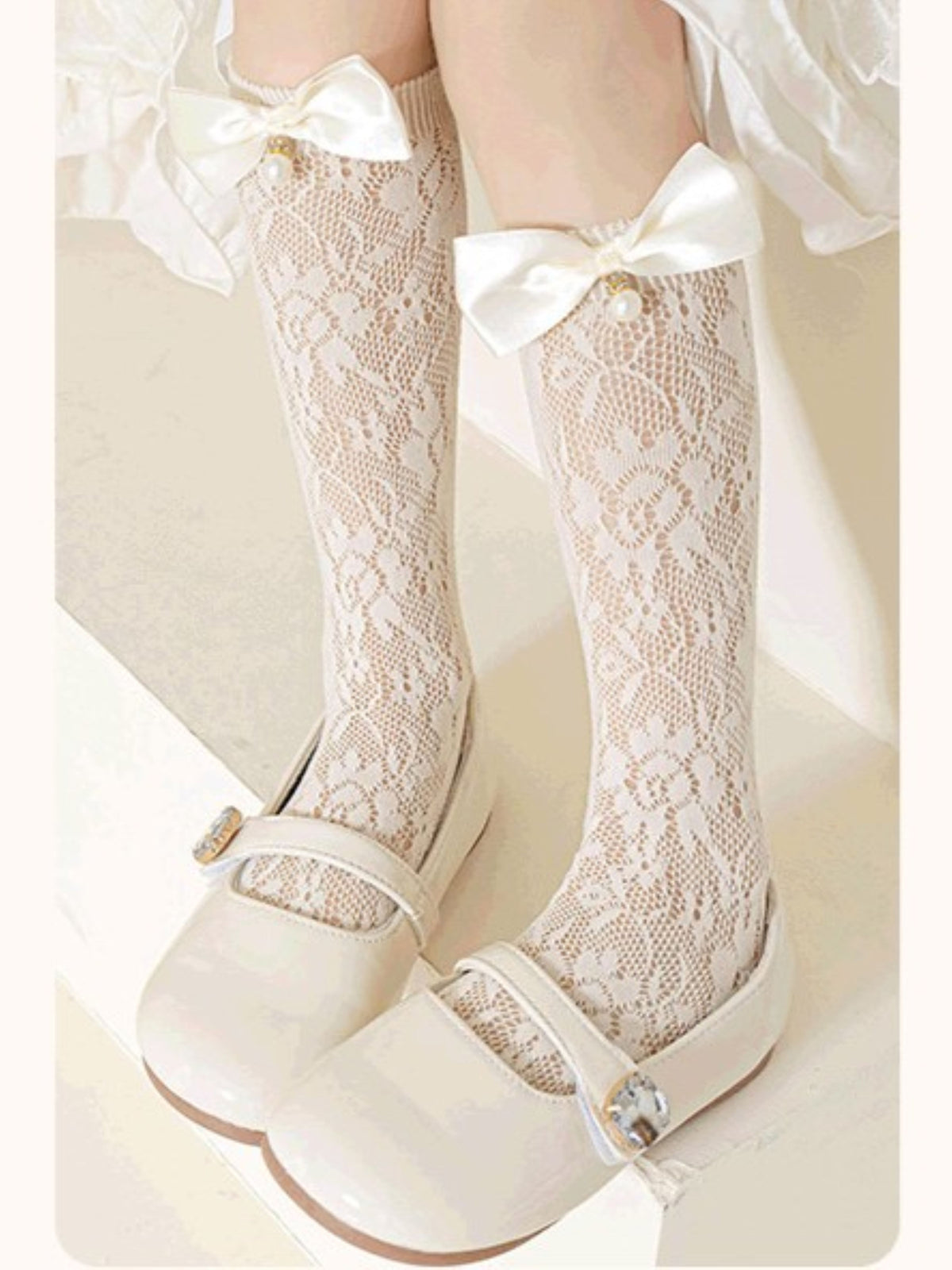 Sweet & Cute Summer Girls' Calf Socks | Color: Beige | Image 2