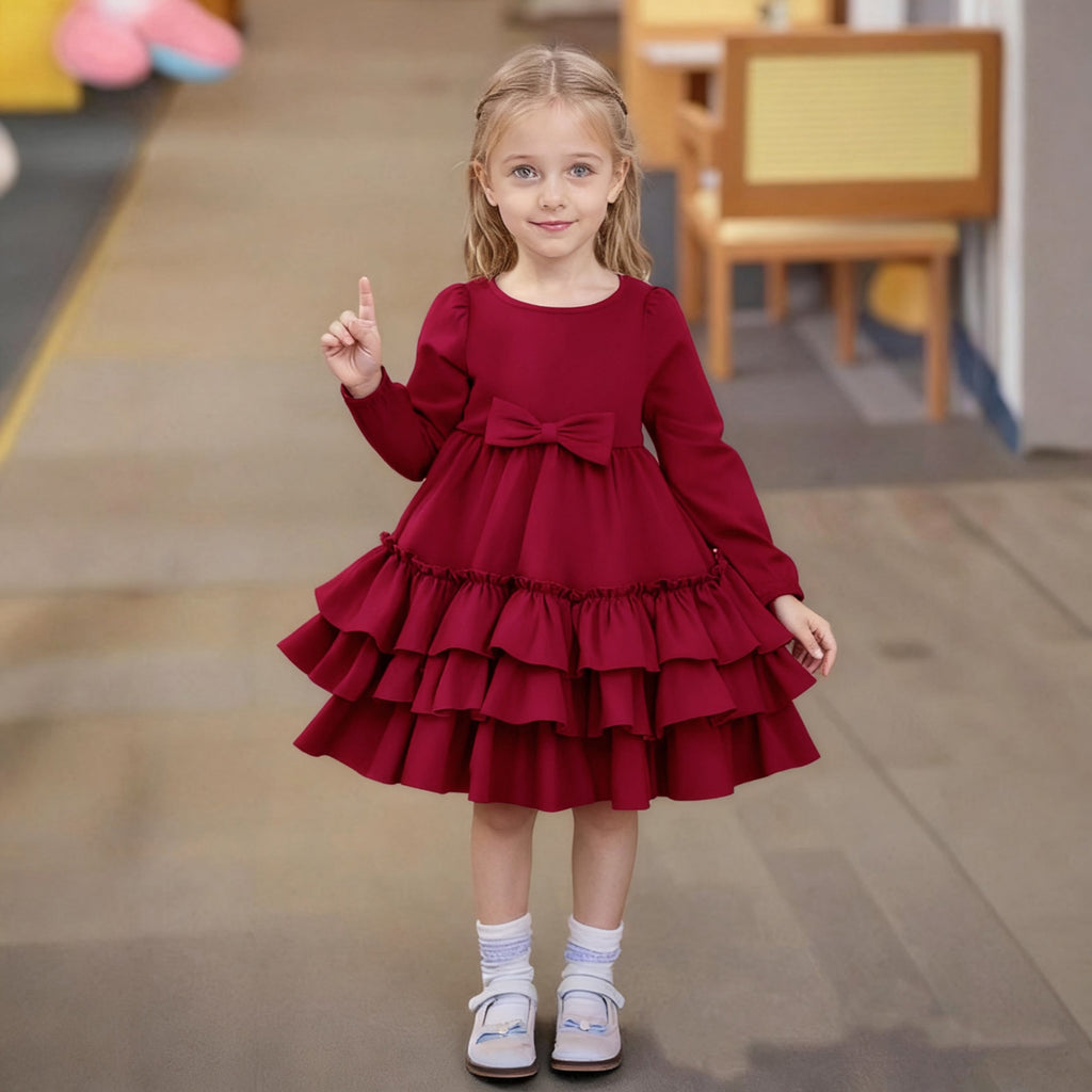Sweet & Cute Autumn Girls' A-Line Dress, Ages 2-9 | Color: Red | Image 1