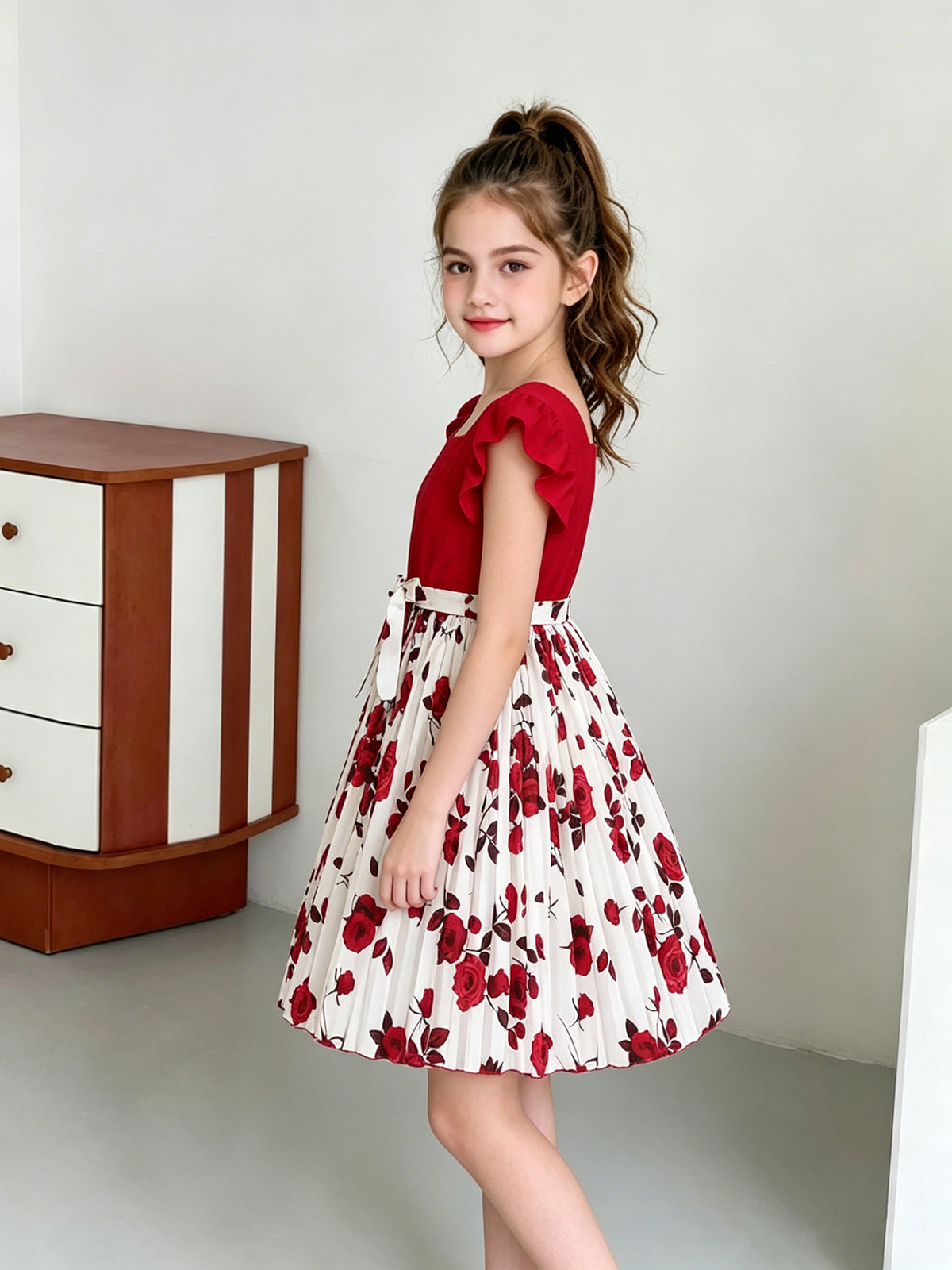 Sweet & Cute Summer Girls' A-Line Dress, Ages 8-12 | Color: Red | Image 3